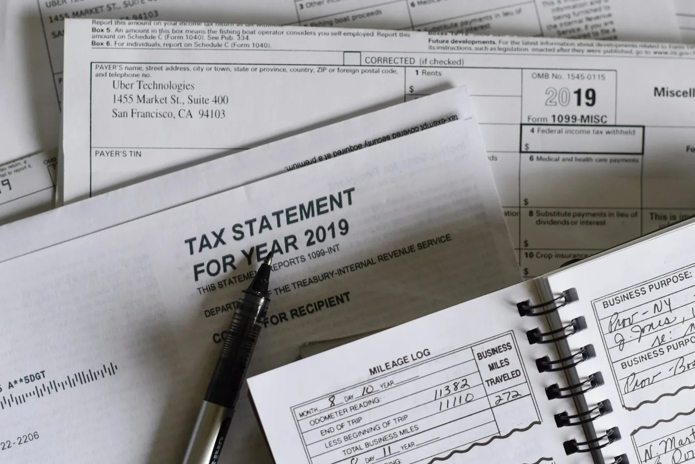 Tax statements and 1099 forms kept organised and documented through the year